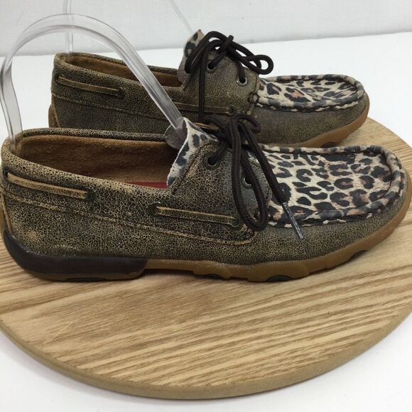 Twisted X Womens Leather Leopard Western Driving Moccasins Shoes Brown Size 7.5M - Picture 2 of 11